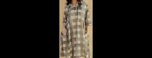 Women Checked Shirt Collar A-Line Dress - Thumbnail