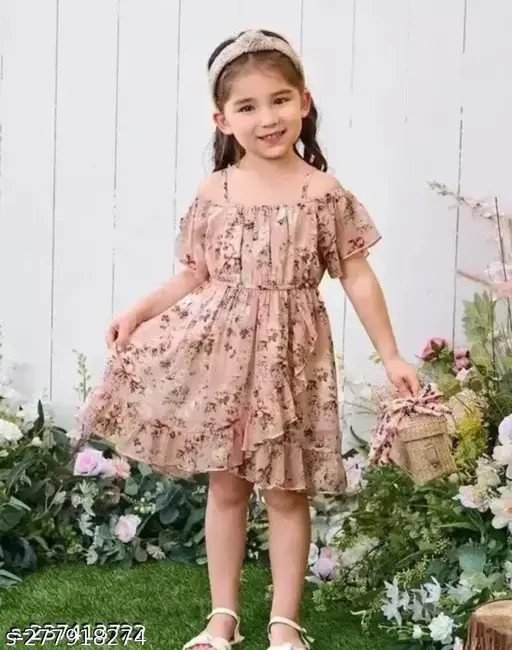 Partywear Graceful Multicolor Off Shoulder Chiffon Girls Frocks & Dresses