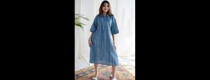 Straight Dabu Cotton Dress - Thumbnail